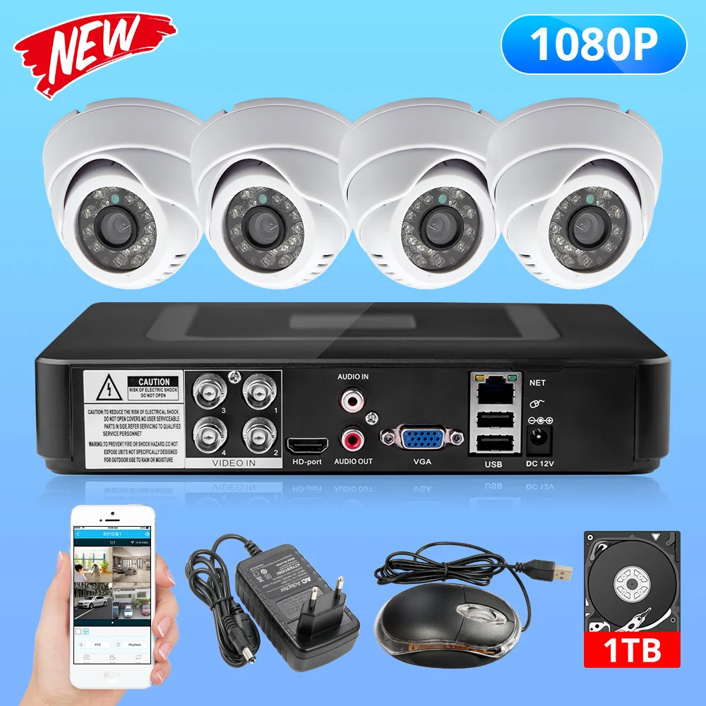 FUERS 2MP 4CH AHD DVR CCTV Камера для наблюдения безопасности Системы Крытый 3000TVL купол