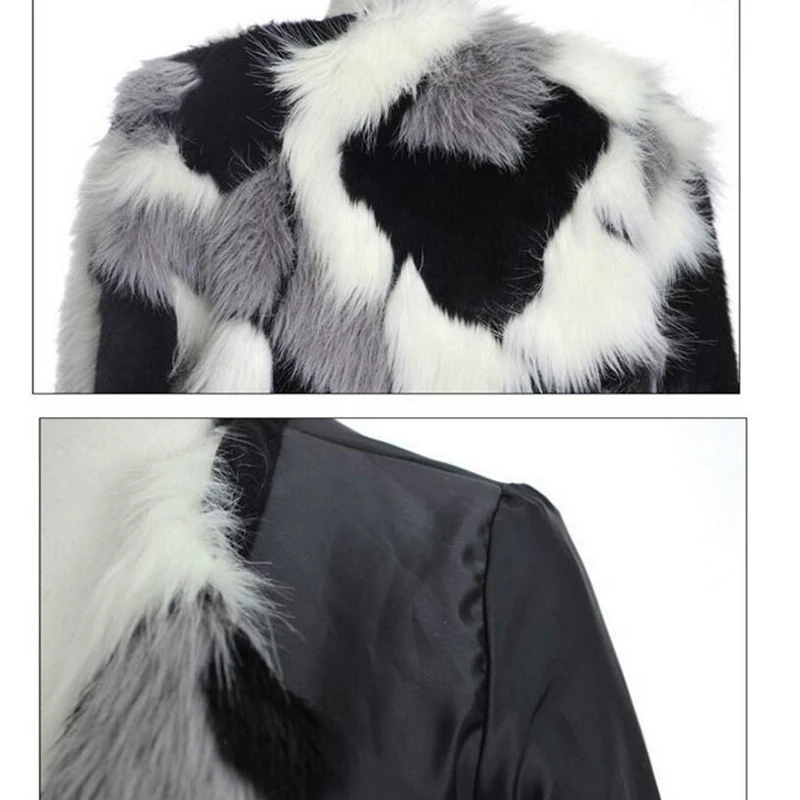 Plus Size Women Black Furry Faux Fur Coat White Thick Warm Outerwear Autumn Winter Fluffy Shaggy Jackets Overcoat | Женская одежда