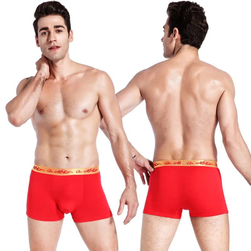 4Pcs Red Color New Year Gift Men Underwear Breathable Boxers Shorts Modal Bamboo Fiber Flexible Soft Male Underpants Boys Undies