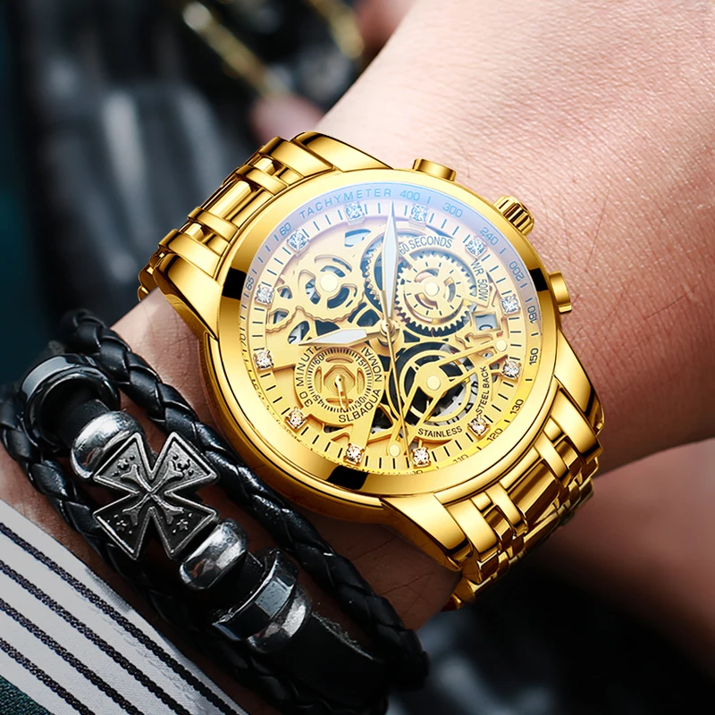 

Relogio Masculino Wrist Watches Men 2019 Top Brand Luxury Golden Chronograph Men Watches Gold Big Male Wristwatch Man