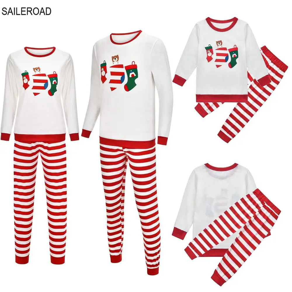 

TUONXYE Family Matching Christmas stocking Stripe Pajamas Sets For Parent-Child Newborn Xmas Kid Homewear New Year's Outfits