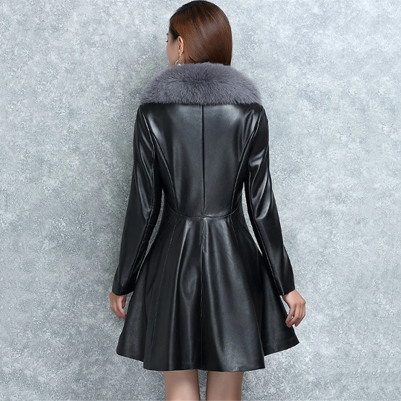 

Plus size Winter New PU Leather Jacket Women Imitation Fox fur collar Windproof Jackets Female long Warm Bomber Jackets 4XL 1092