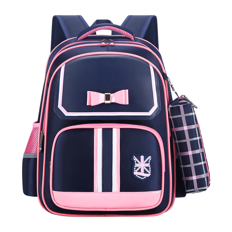 Школьный ранец для девочек с бантом, водонепроницаемый ортопедический Детский рюкзак из ПУ кожи для начальной школы