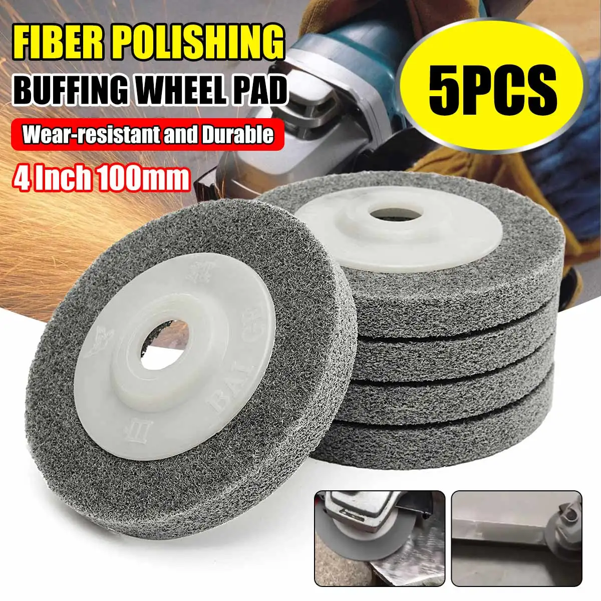 

5pcs 4inch 100mm Nylon Fiber Polishing Wheel Non Woven Abrasive Disc Grinding Polishing Wheel for Metal Stainless Steel Buffing