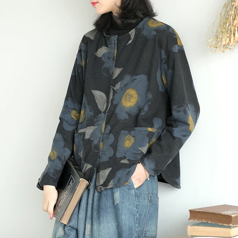 Женское пальто с длинным рукавом Johnature Осеннее хлопковое однобортное карманами и