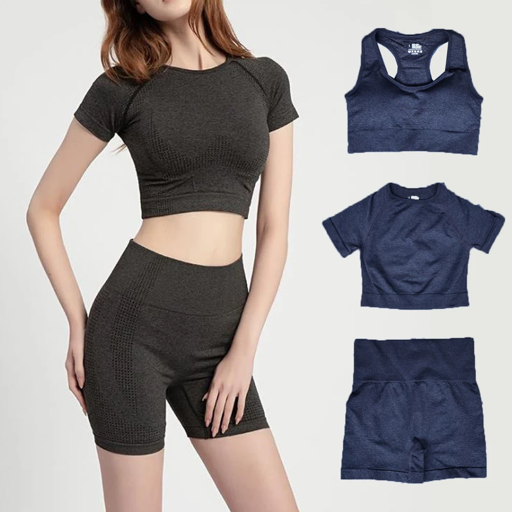Женский бесшовный спортивный комплект для йоги спортивная одежда спортзала бега