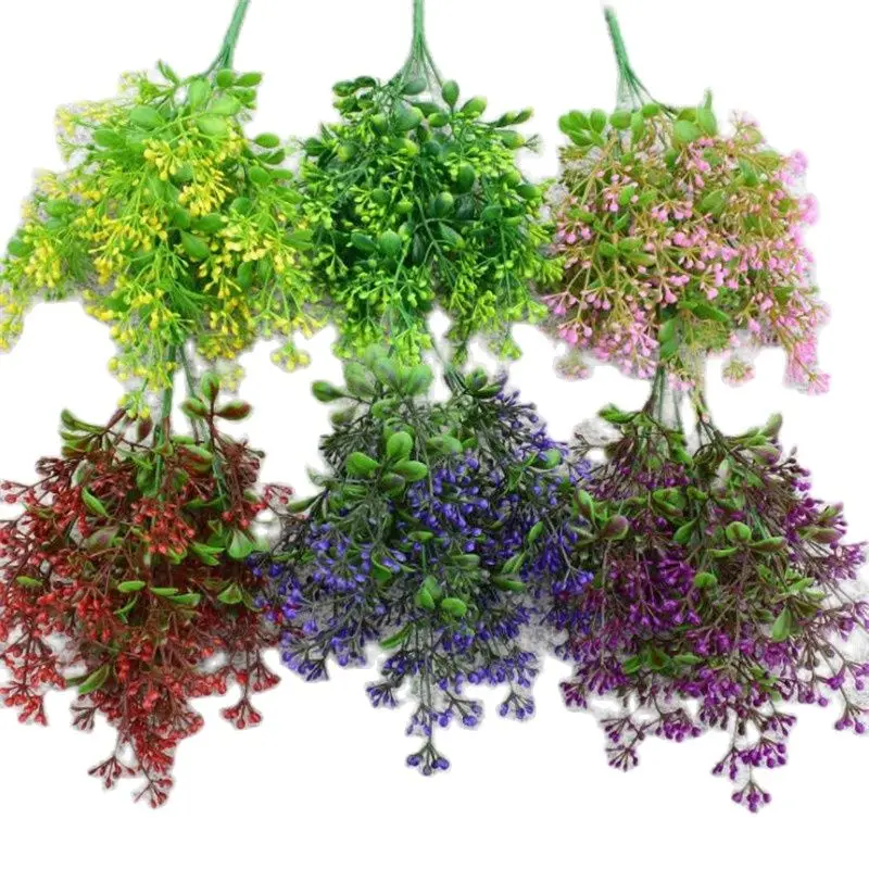 

5Pcs Plastic Flower (5 Stems/Bunch) 13.78" Length Simulation Mini Fruit for Wedding Home Decorative Artificial Plants