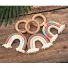 Детское кольцо для прорезывания зубов Радуга кисточка макраме деревянный Бохо детский Прорезыватель коляска подарок украшение игрушки подарок для душа