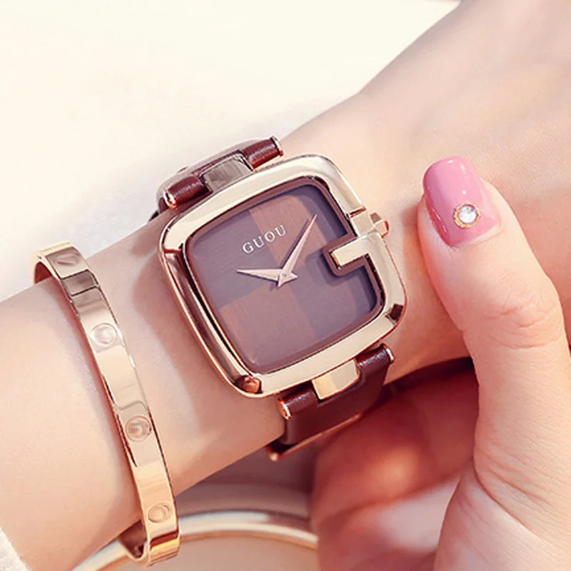 

Guou Top Brand Women's Watches 2020 New Square Fashion Zegarek Damski Luxury Ladies Bracelet For Women Leather Strap Clock Saati
