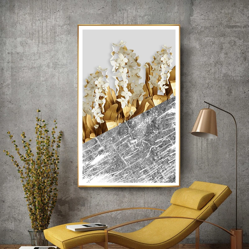 

Nordic Golden Plants Flowers Leaf Canvas Painting Poster Print Unique Decor Wall Art Pictures For Living Room Bedroom Aisle