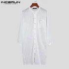 Мужская пижама INCERUN, комбинезон с длинным рукавом, тонкие комбинезоны на пуговицах, домашняя одежда, уютный дышащий однотонный мужской комбинезон, женская одежда