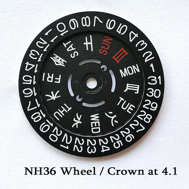 Watch Movement dial Japan Movement Wheel Kanji dial fit NH35 NH36 Movement Day/Date at 3 Crown at 3.0/3.8/4.1 Watch Replace dial