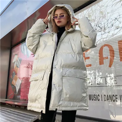 White Big pocket Женская зимняя куртка-парка, модное пальто с капюшоном, толстое теплое пальто, женские свободные куртки больших размеров, зимнее пальто, парка, уличная одежда - Цвет: White Big pocket