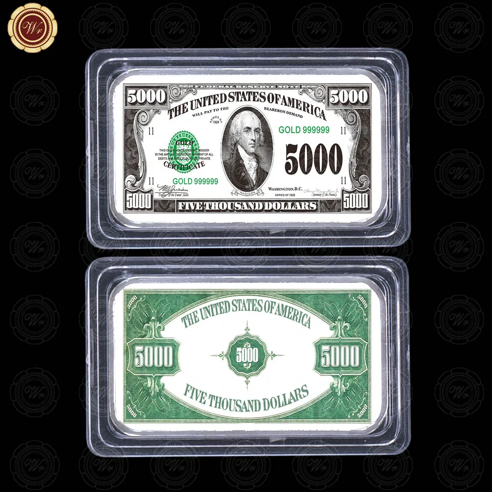 WR качество 999. 24k посеребренный бар 10 долларов США цветной вызов слиток монета с чехол для коллекции - Цвет: USD 5000