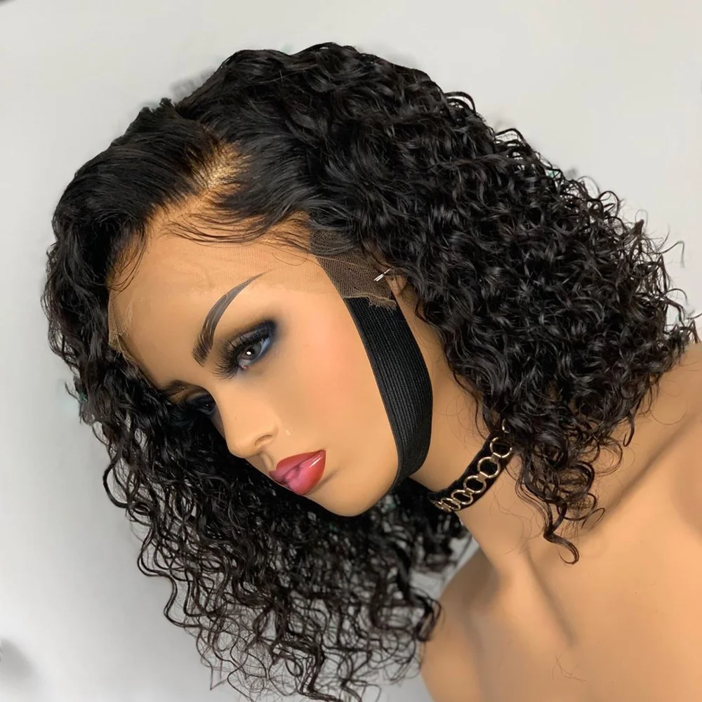 Sassoon Bob 13*4 короткие кудрявые парики для волос на шнурках спереди человеческие парики для женщин натуральный цвет Remy бразильские выщипывающиеся отбеленные узлы