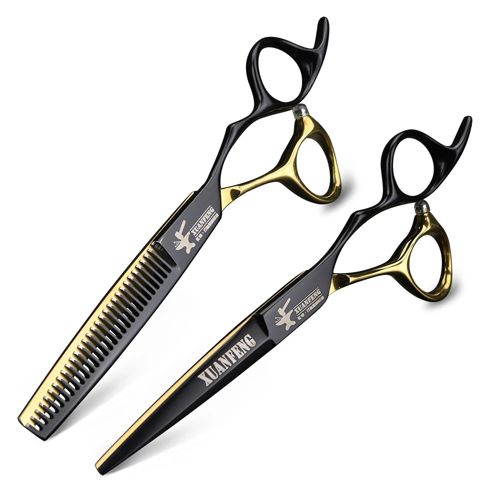 

6 inch Hairdressing Scissors Hair Japan 440c Black Professional Thinning Shears Set Hair Cutting Scissors Barber Scissors