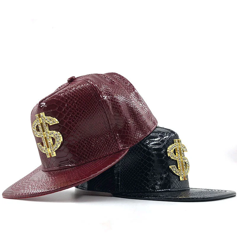 

HotDoitbest Metal Golden dollar style men's Baseball Cap hip-hop cap leather Adjustable Snapback Hats for men and women