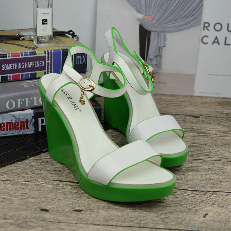 

Summer and autumn new a word with slope with open toe colorful multicolor fashion sandals 010