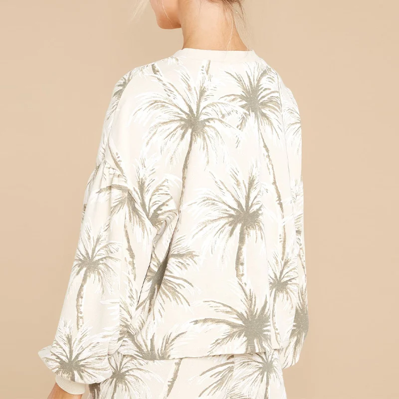 

Print O-neck Women's Shorts Sets 2021 Summer Long Sleeve Loose Casual Pullovers Wide Leg Pants Suits Ladies Casual Sport Sets