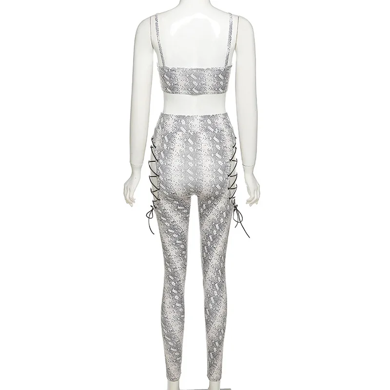 

Hollow Out Printed Bandage Two Piece Set Women 2020 Sexy Crop Top+High Waist Leggings Party Clubwear Matching Outfits Hot