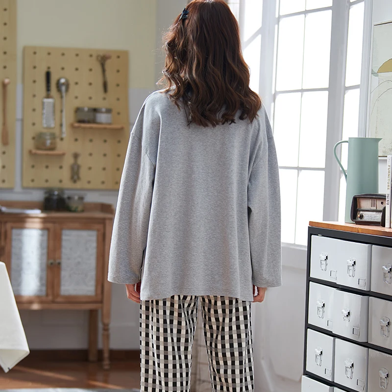 

Spring Pajamas For Women Homewear Long Sleeve+Striped Pants Two Pieces Set Female Pyjamas Big Size Ladies Lounge Sleepwear
