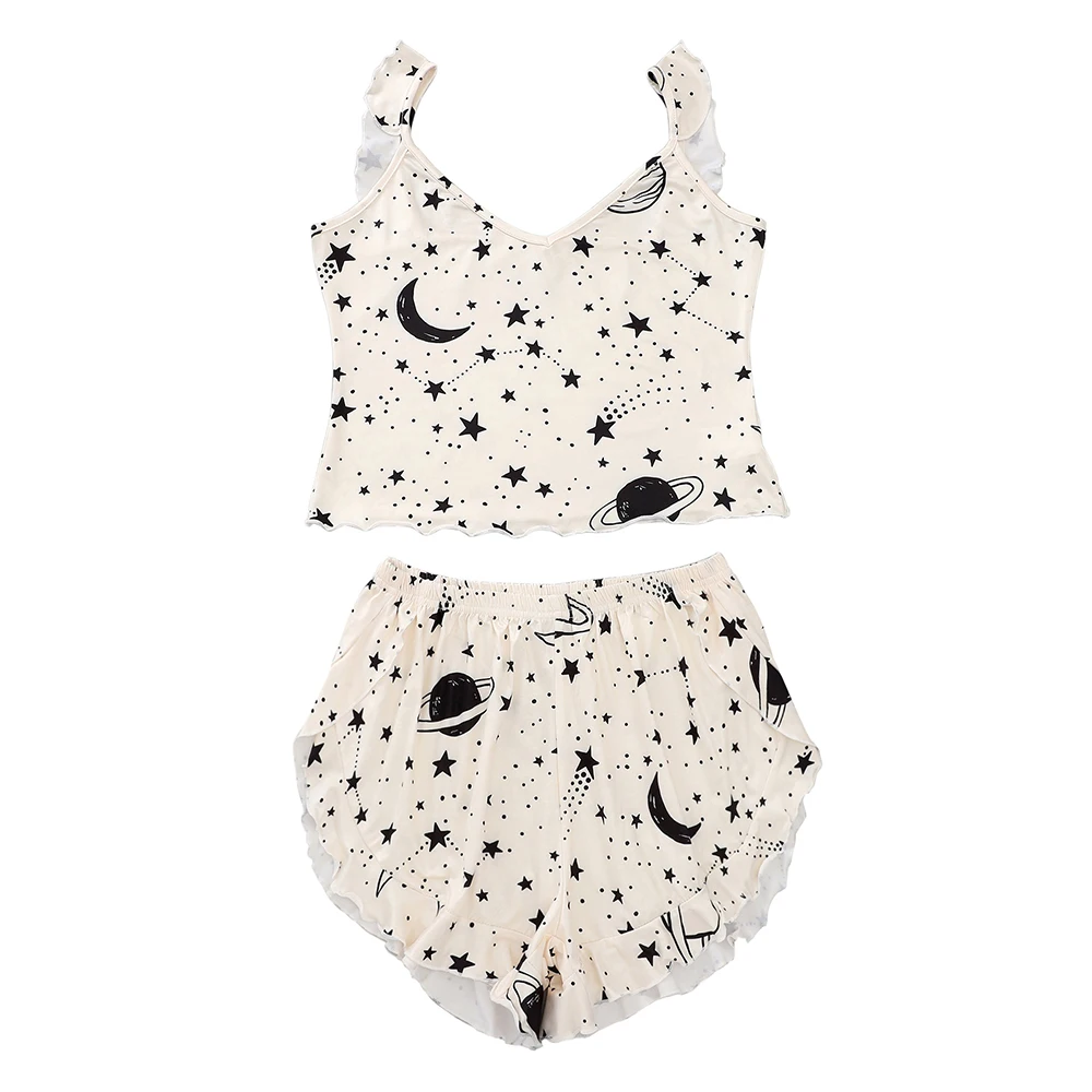 Пижамный комплект Женский Летний из двух предметов кружевная майка без рукавов с