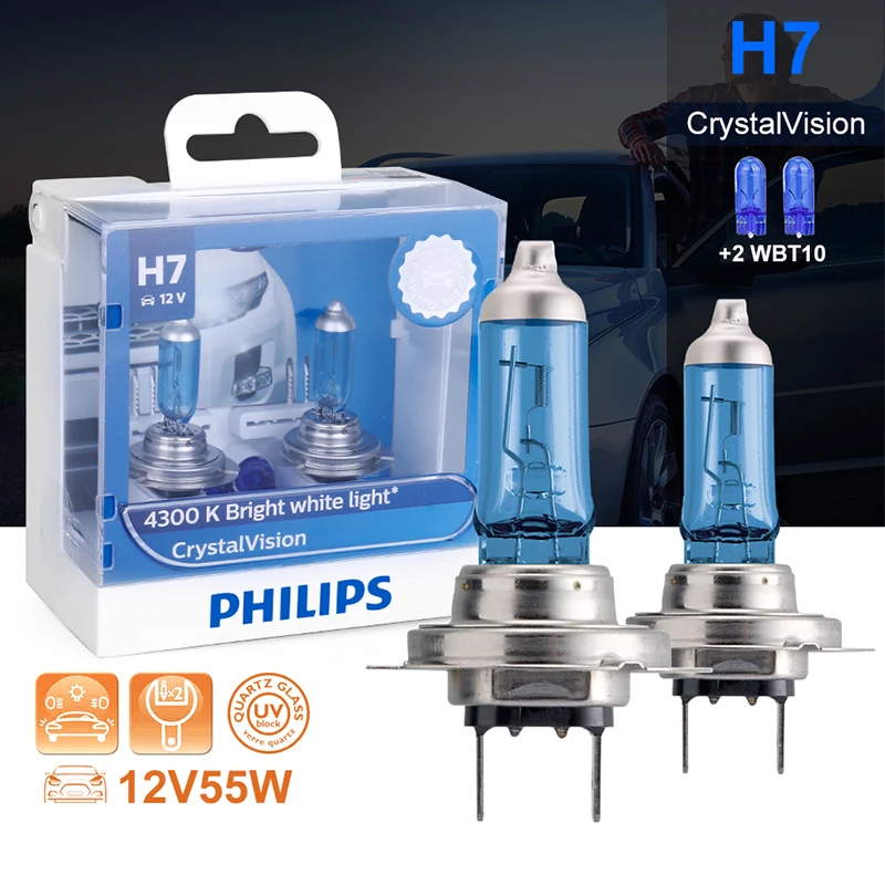 Галогенные лампы Philips H7 55 Вт 12 В Crystal Vision 4300 K яркий белый светильник для автомобиля