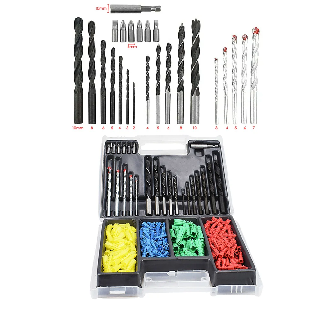 

300 шт. сверла из высокоуглеродистой стали для бурения кирпичной кладки, буровые биты, Удлинительный стержень, комплект Расширительных винто...