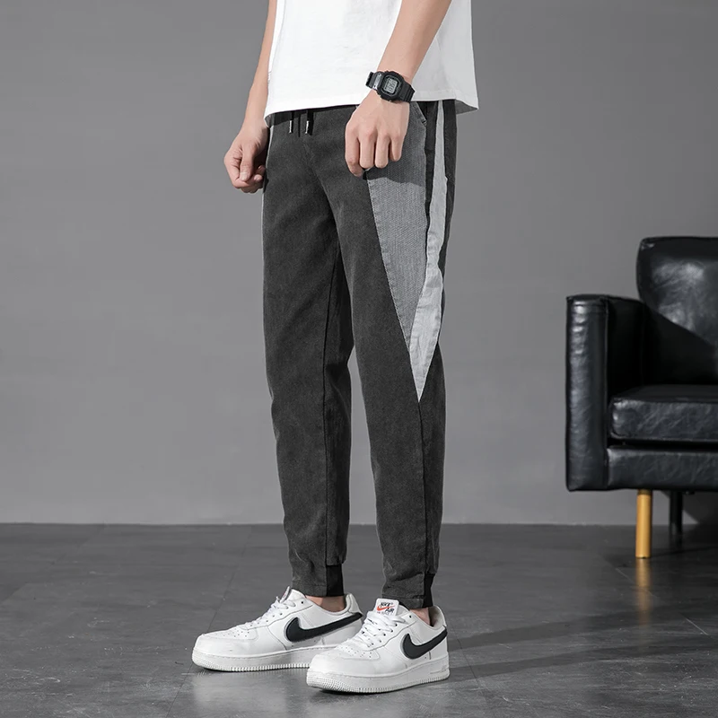 2021New Spring High Street Wear Black Drawstring Jeans Men's Loose Casual Denim Pant Full Length Trousers Hip Hop Harajuku Pants