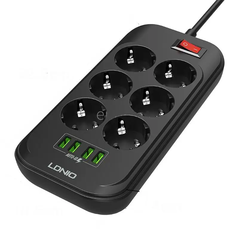 

Smart Power Strip Surge Protector Multiple Extension Power Socket 4 USB Port 6 Outlet EU Plug Smart Electrical Socket 2500W Home