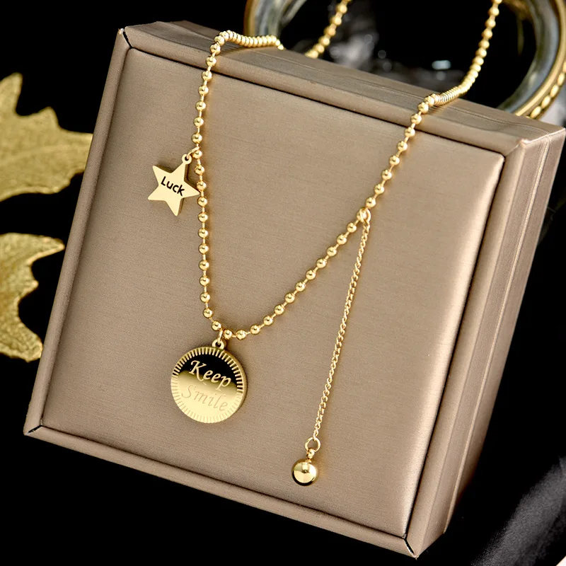 

Lateefah steel titanium Gold love good luck clavicle chain pendant necklace ladies party christmas gift