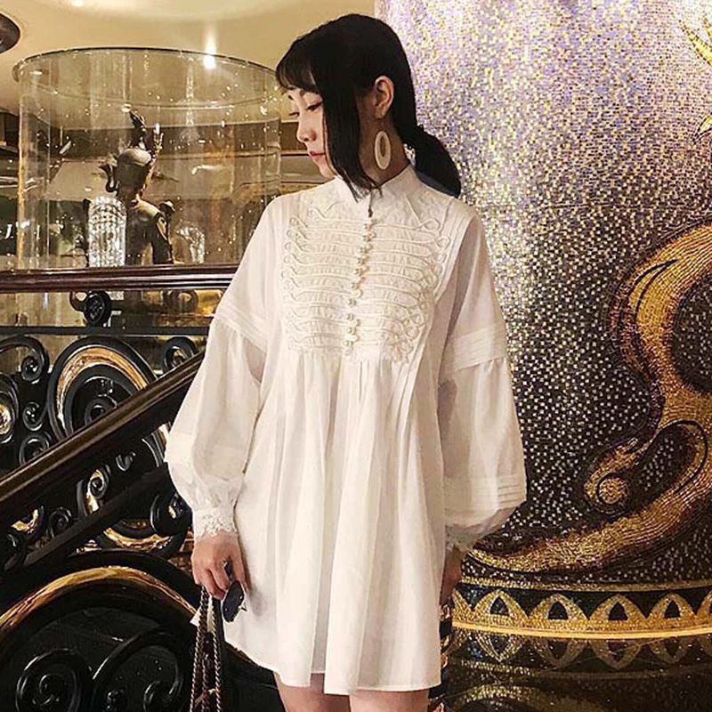 TWOTWINSTYLE кружевное винтажное платье с вышивкой, женское платье-фонарик с длинным рукавом и стоячим воротником, Платья для вечеринок, Женская мода осень, новинка