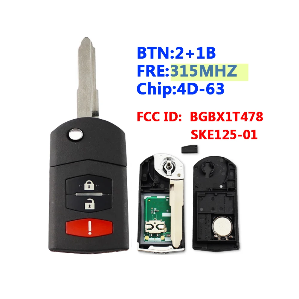 XNRKEY 315 МГц 4D63 BGBX1T478 флип-брелок для дистанционного ключа 2 + 1B Mazda 3 6 | Автомобили и