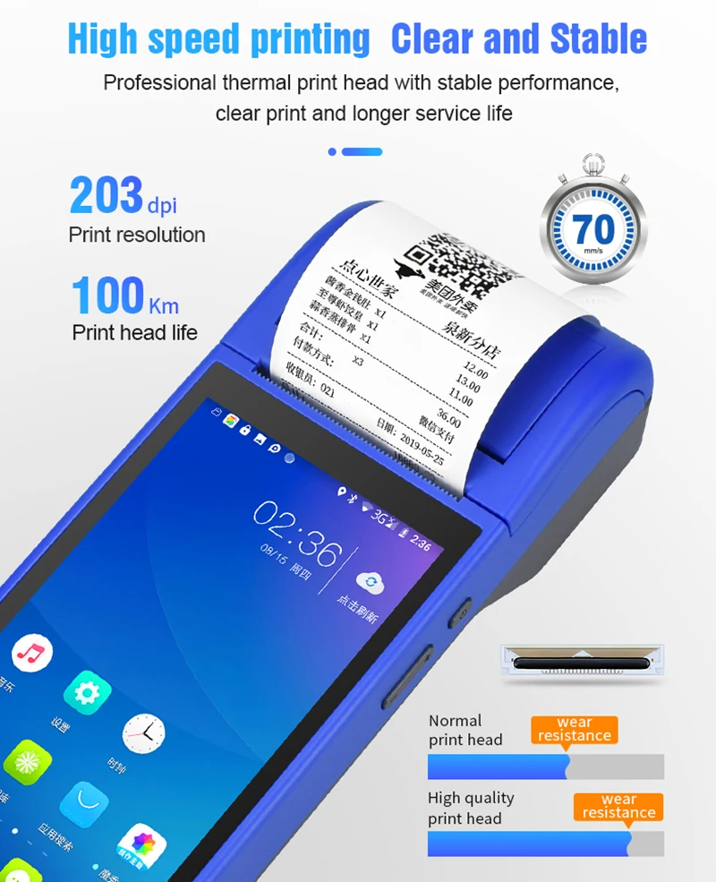 Android 8.1.0 3G Wi-Fi POS PDA Терминал портативный умный Беспроводной 58 мм BluetoothThermal принтер с