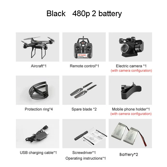 black 480p 2battery Профессиональный радиоуправляемый Дрон с регулируемой HD камерой 1080P дистанция 200 м Радиоуправляемый вертолет Wifi FPV 25 мин Летающий Квадрокоптер - Цвет: black 480p 2battery