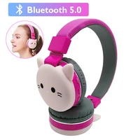 Беспроводные bluetooth-наушники с изображением Милого Розового кота, качественная гарнитура для девочек, музыкальная игровая гарнитура для дет...