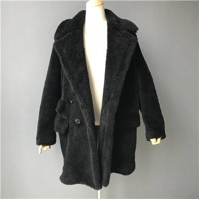 Black Роскошные jexxi высокое качество женские пальто из овечьего меха свободные модные теплые толстые зимняя верхняя одежда парки с отворотом женские плюшевые пальто - Цвет: Black