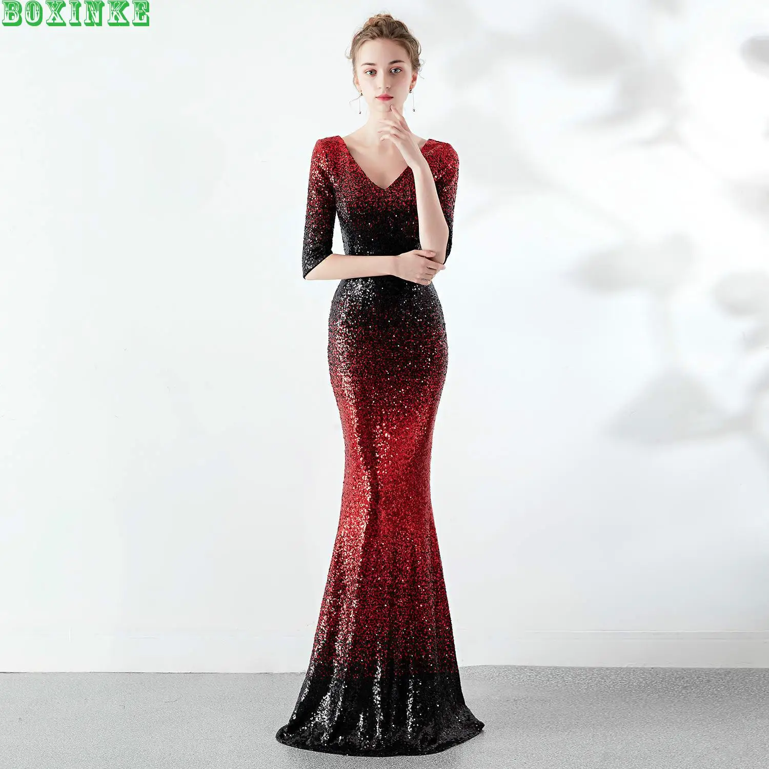 Пляжное платье, наполовину Vadim Lanon vestido de festa, благородное, элегантное, Утягивающее, сексуальное, рыбий хвост, длинное, для нового банкета с блестками