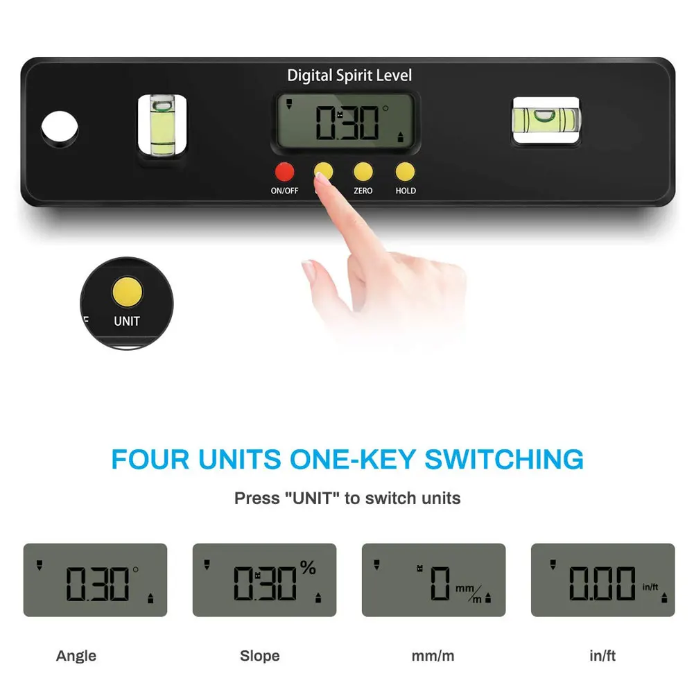 

Digital Spirit Level LCD Angle Finder Gauge Meter Display Inclinometer Protractor 2 Bubble Blocks Measuring Tool High Accuracy