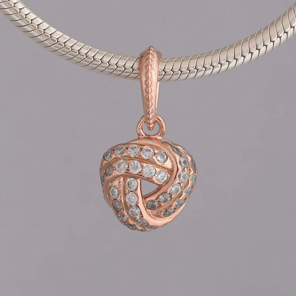 

Женские браслеты из бисера, серебряные ювелирные изделия «сделай сам», сверкающий любовный узел, висячий Шарм, подходит для женского браслета, розовый и прозрачный CZ