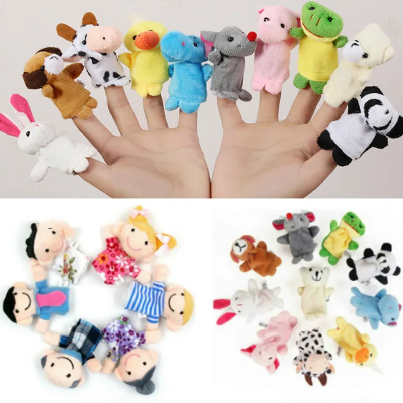 6-12Pcs Baby Plush Toy Cartoon Animal Family Finger Puppet R