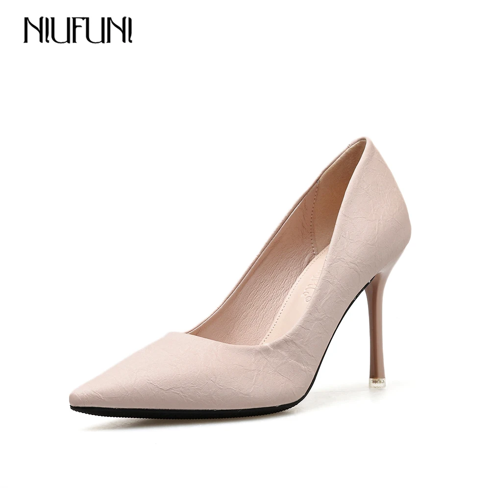 Туфли лодочки NIUFUNI женские на тонком высоком каблуке вечерние туфли заостренный