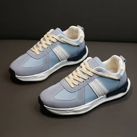 2022 spring new women platform sneakers women retro solid color front lace up sneakers light blue shoes for women