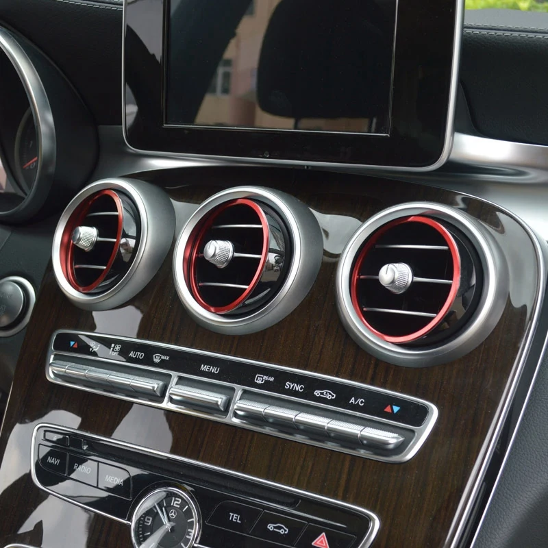 7Pcs Red Exterior A/C Air Vent Outlet Ring Cover Trim for Mercedes Benz C Class 2015 W205 C180 C200 C250 C300 C400 & GLC 2016 |