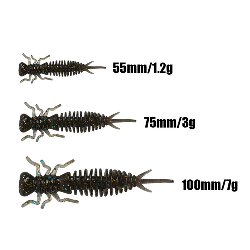

10pcs Larva Soft Lures 55/75/100mm Artificial Fishing Lures Worm Silicone Bass Pike Swim Jigging Baits Fishing Gear Fishing Tool
