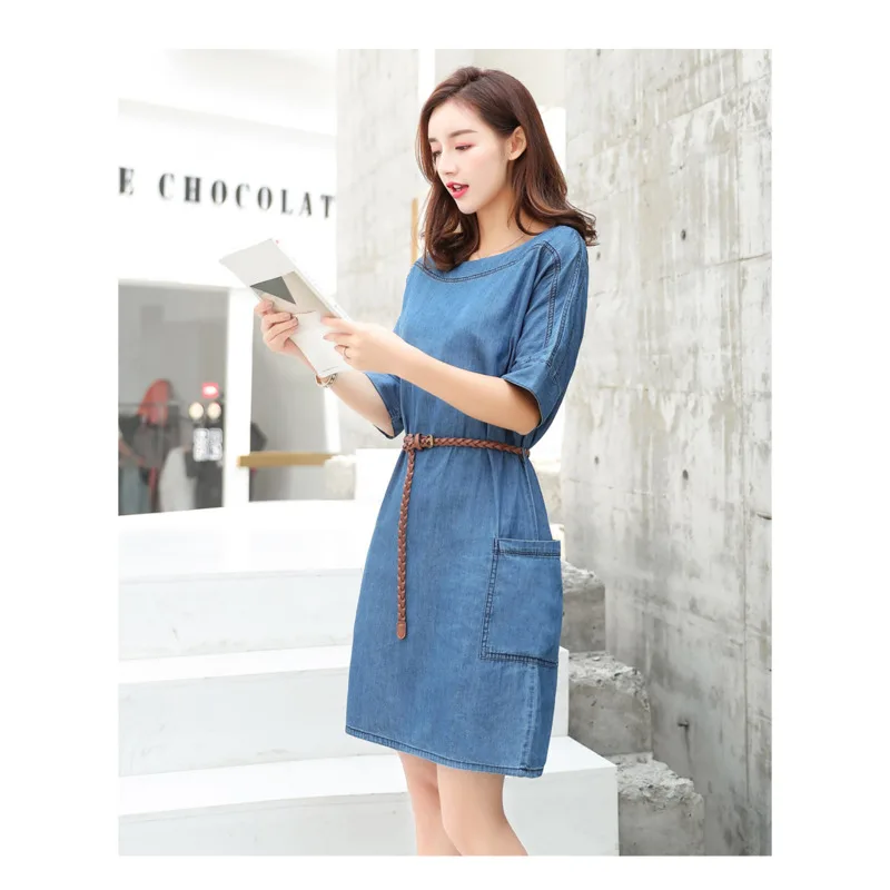 Женское джинсовое платье с коротким рукавом повседневное облегающее