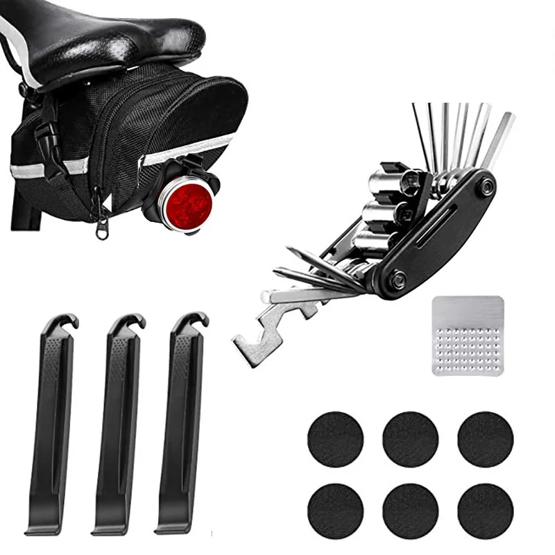 

Multi Tool Kit Bike Bicycle Repair Tools Set Saddle Bag Cycling Tail Rear Pouch Bag Tire Patch Pry Tire Rod Bike Rear Seat Bag
