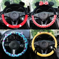 car steering wheel cover universal cartoon mouse summer winter warm plush lovely bowknot cute wholesale car interior accessories