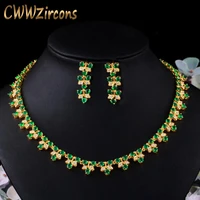 cwwzircons elegant african nigerian yellow gold color green cubic zirconia women wedding necklace bridal dress jewelry sets t475