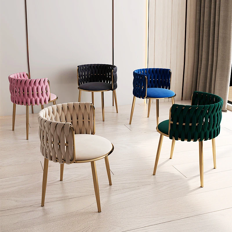 

Light luxury makeup chair Nordic furniture casual design backrest dining chair ins fashion flannel seat living room single sofa